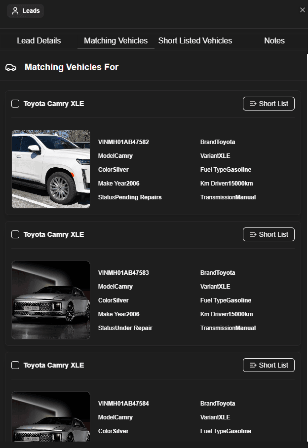 Lead Matching Vehicle