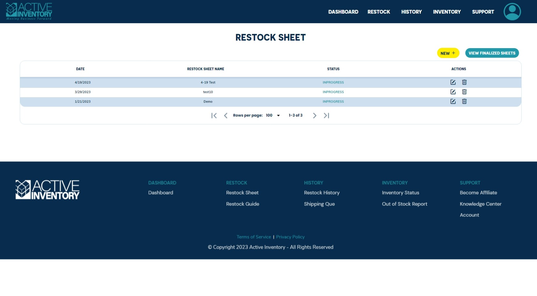 Restock Sheet