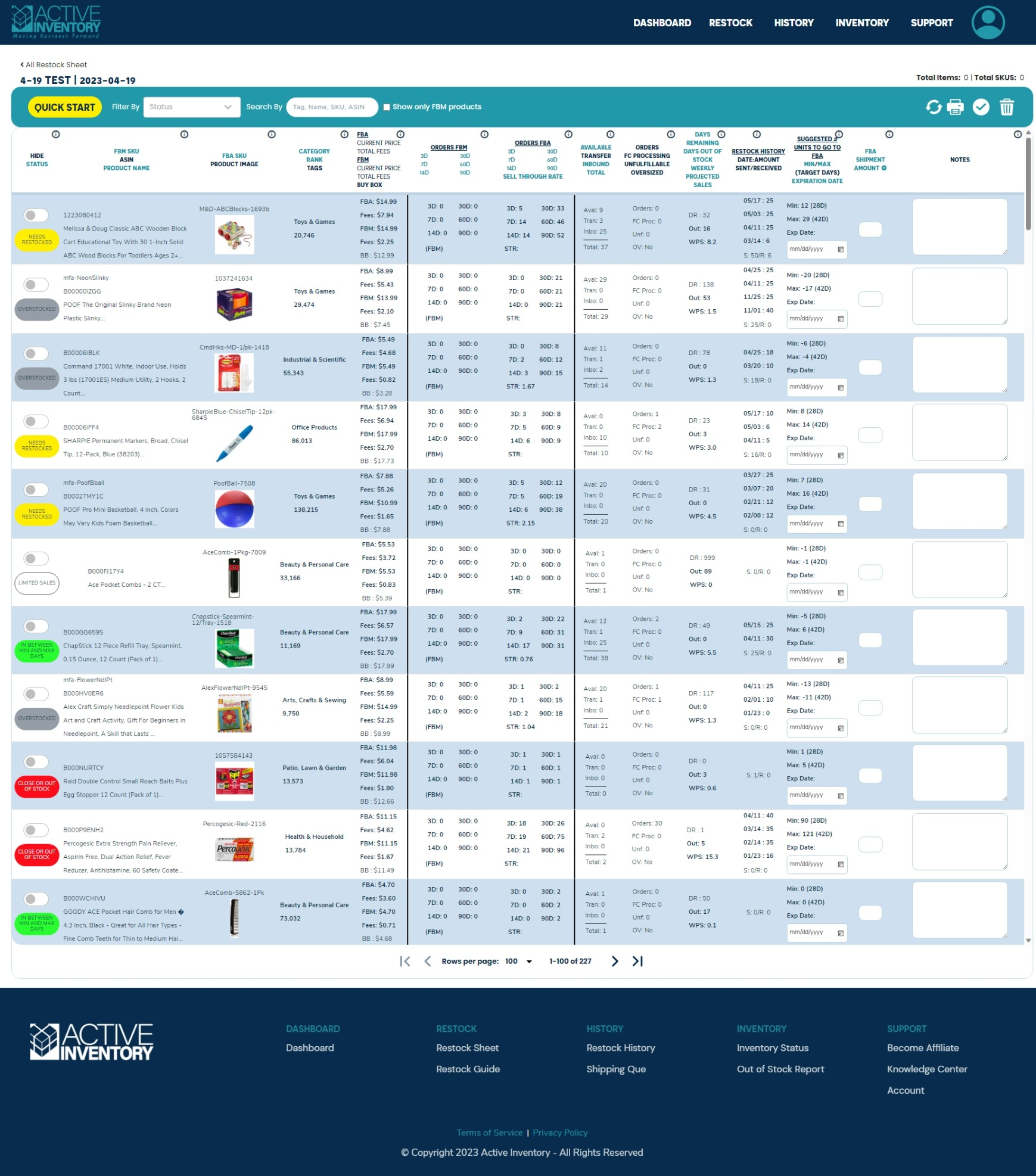 Restock Sheet Detail
