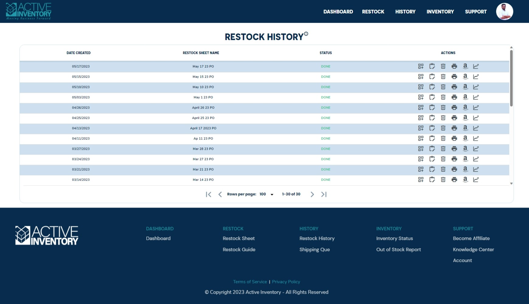 Restock Sheet History