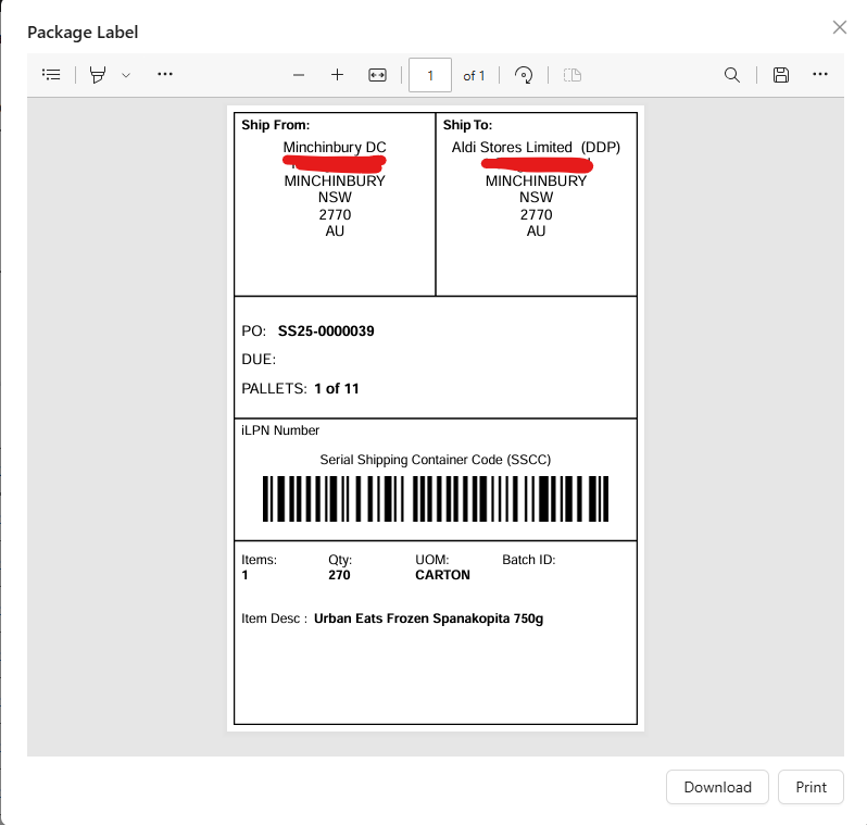 SymSafe Package SSCC Label