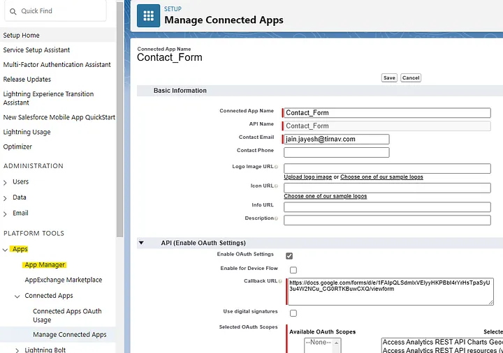 Create App in Salesforce